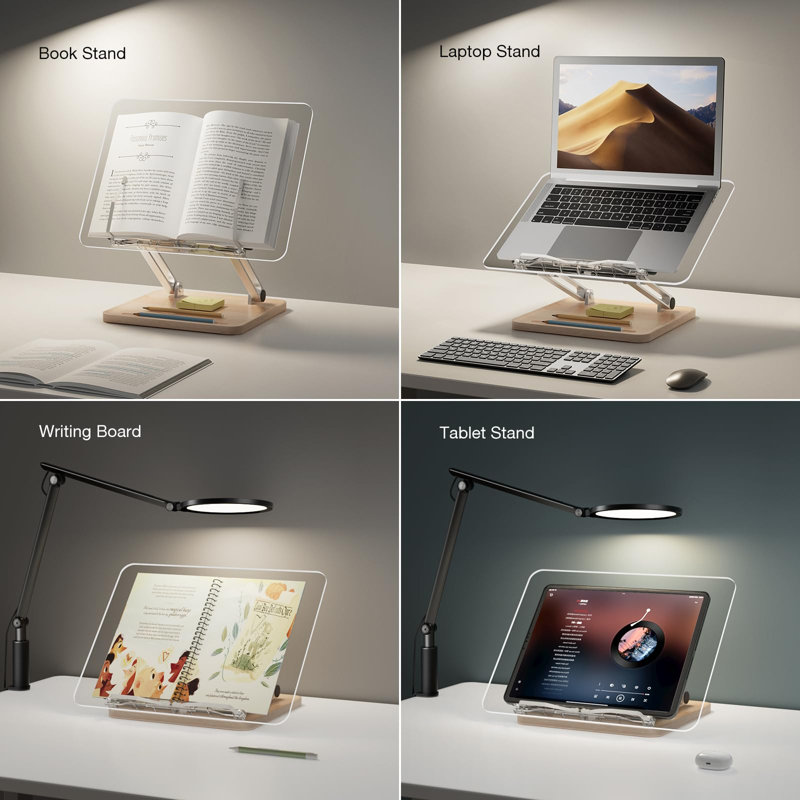 Adjustable Acrylic Book Stand for Reading with Pen Slot