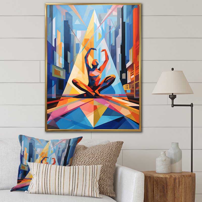 Yoga Cubisc Collae I - Yoga Wall Art Living Room, H 44 po x l 34 po x P 1,5 po, Or