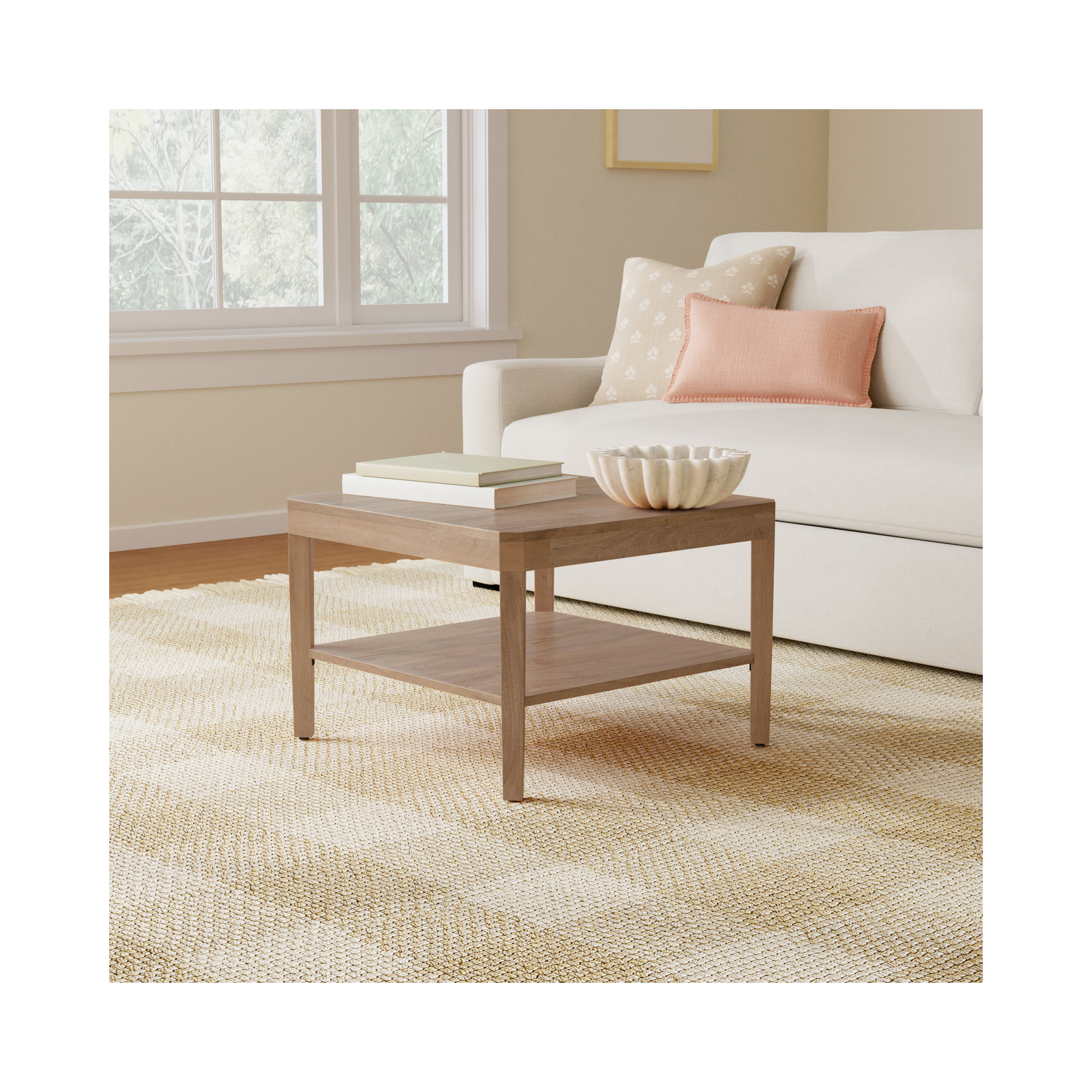 Ardentown Transitional Two-Tiered Square Coffee Table, Natural
