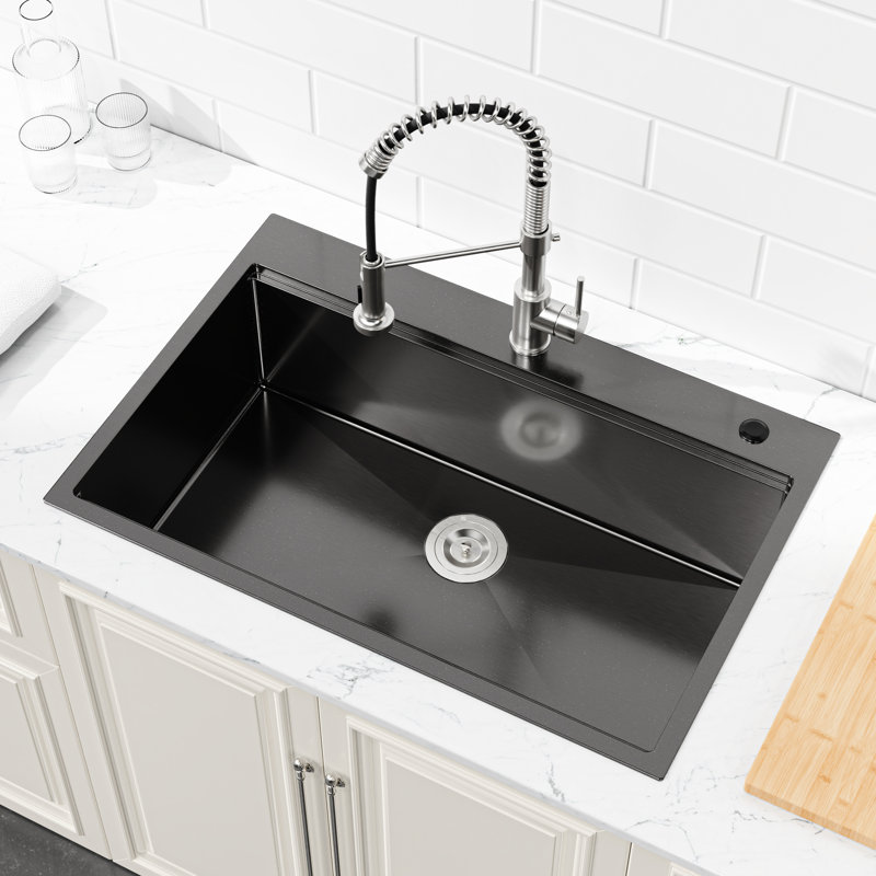 Black Stainless Steel Kitchen Sink 30"X22" With Colander And Sound Absorption - Enhances Functionality, Reduces Noise In Single Bowl Scratch-, Easy Drainage, Modern Design