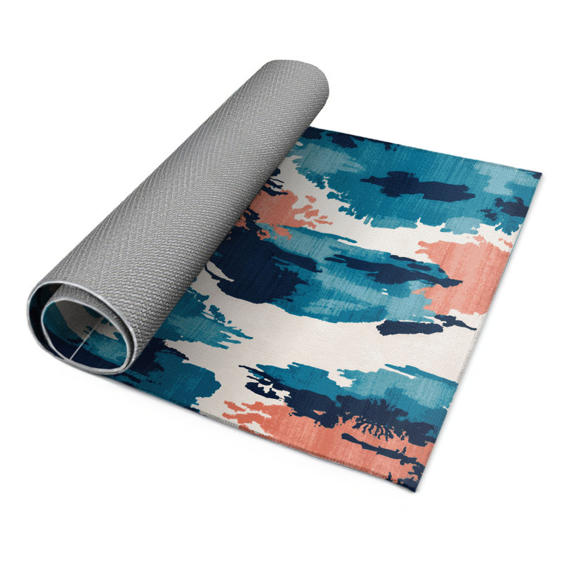Tapis intérieur et extérieur bleu Watercolor, Rectangulaire 8 pi x 10 pi