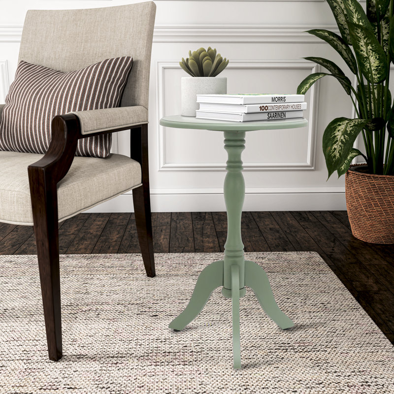 24" Round Pedestal Accent Side Table, Green