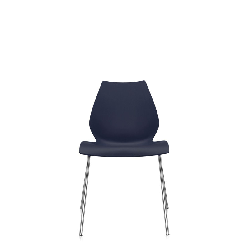 Maui Stackable Plastic Seat Waiting Room Chair, Navy Blue, Chrome Steel