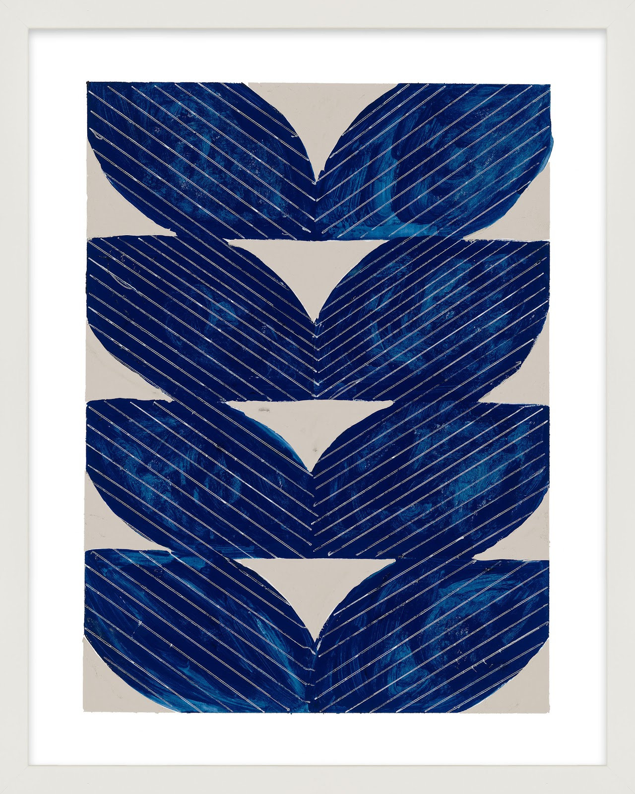 Blue Chevron "Navy Chevron" Painting, White, 38" H x 30" W x 1.25" D