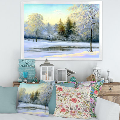 Paysage, arbres verts, peinture sur toile d'hiver