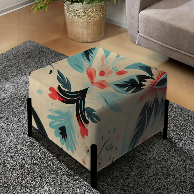 Corail et noir rétro Ikat Nostalgia - repose-pieds carré Ikat