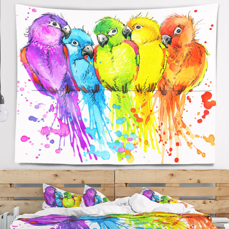 Tapisserie d'illustration de perroquets colorés Animal, H 32 po x l 39 po