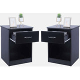 Bayhills 2 pcs nightstand with Drawers, File Cabinet Storage with Sliding Drawer and Shelf(Black)