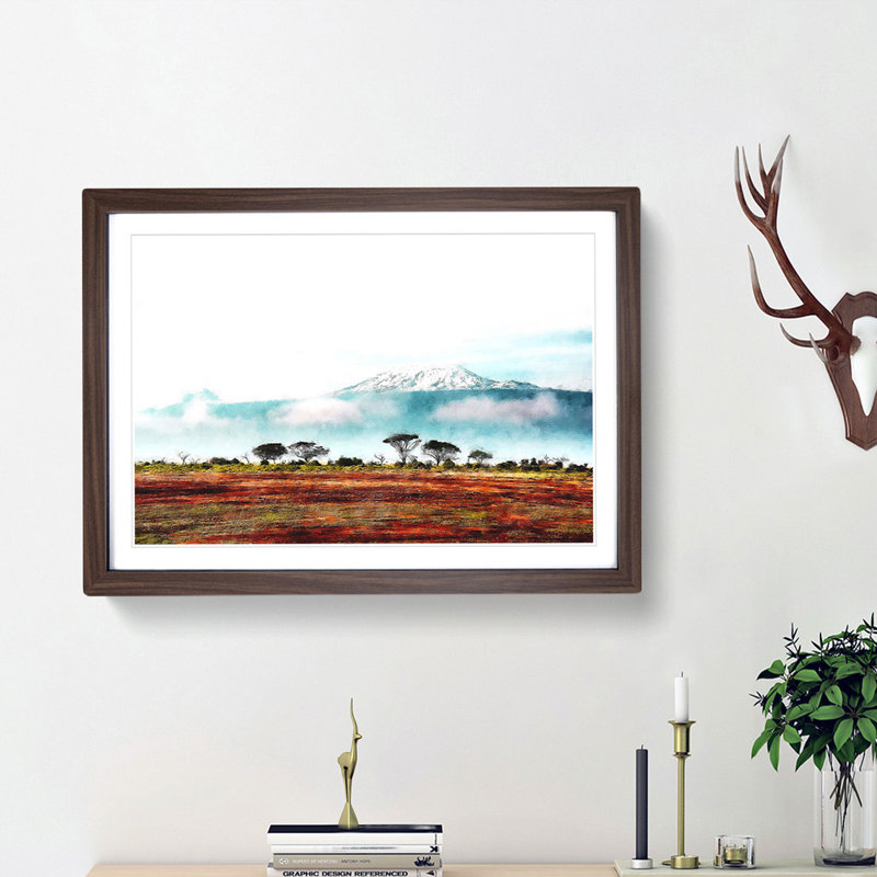 Mount Kilimanjaro In Tanzania - Single Picture Frame Print on MDF, 45cm H x 63cm W x 2cm D, Walnut Framed
