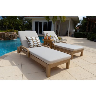 Darnecia Reclining Solid Acacia Wood Chaise Lounge Set with Cushions and Table