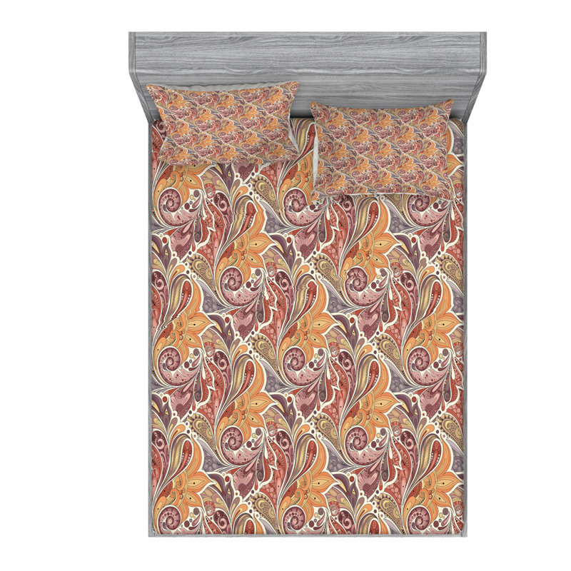 Ensemble de draps feuille persan, Ensemble de drap pour grand lit avec drap-housse