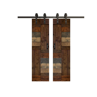 Patented Product S Series Solid Wood Double Sliding Barn Door with Hardware Kit -Assembly Needed