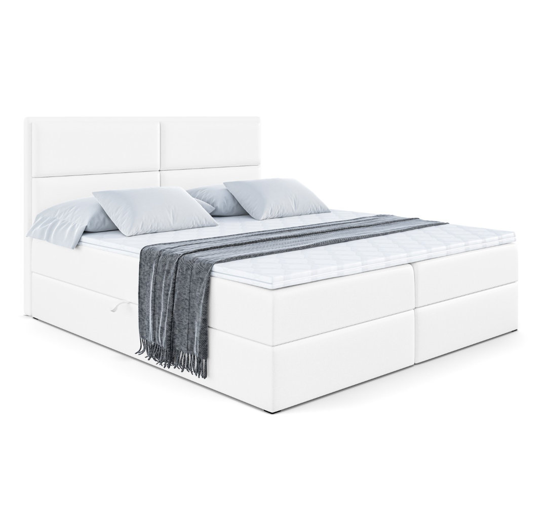 Boxspringbett Cristinia in Kunstlederoptik mit H4 Multipocket-Matratze, Bettkasten und Topper