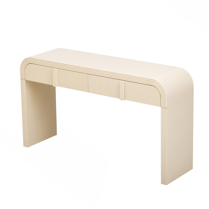 Modern Console Table With 2 Storage Drawers, Fluted Entryway Table With Rounded Silhouette For Hallway Living Room And Entryway