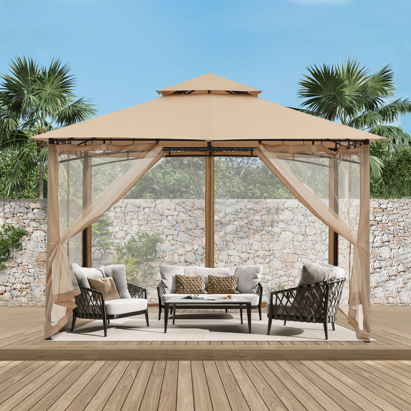 Steel Patio The Soft Roof Gazebos, Beige, 11 Ft. W x 11 Ft.