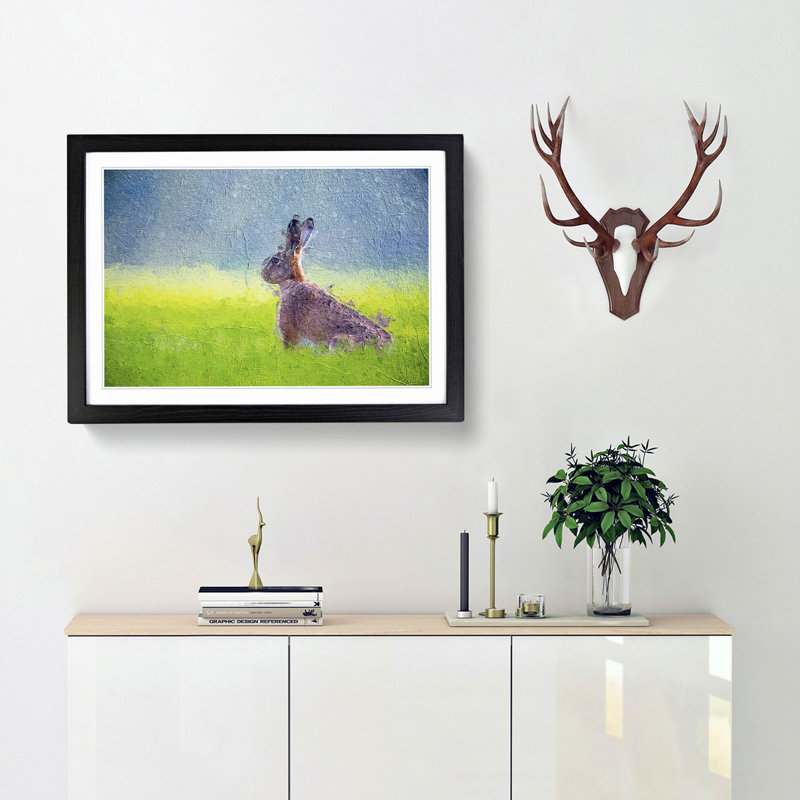 Lone Hare - Picture Frame Painting Print, 27cm H x 36cm W x 2cm D, Black Framed