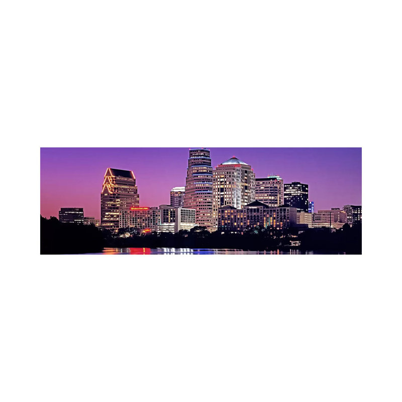 USA, Texas, Austin, View Of An Urban Skyline At Night - Wrapped Canvas Panoramic Print, 30.48 cm H x 91.44 cm W x 1.91 cm D
