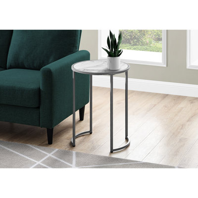 Élégante table de salon avec base en stratifié blanc et pieds en métal gris