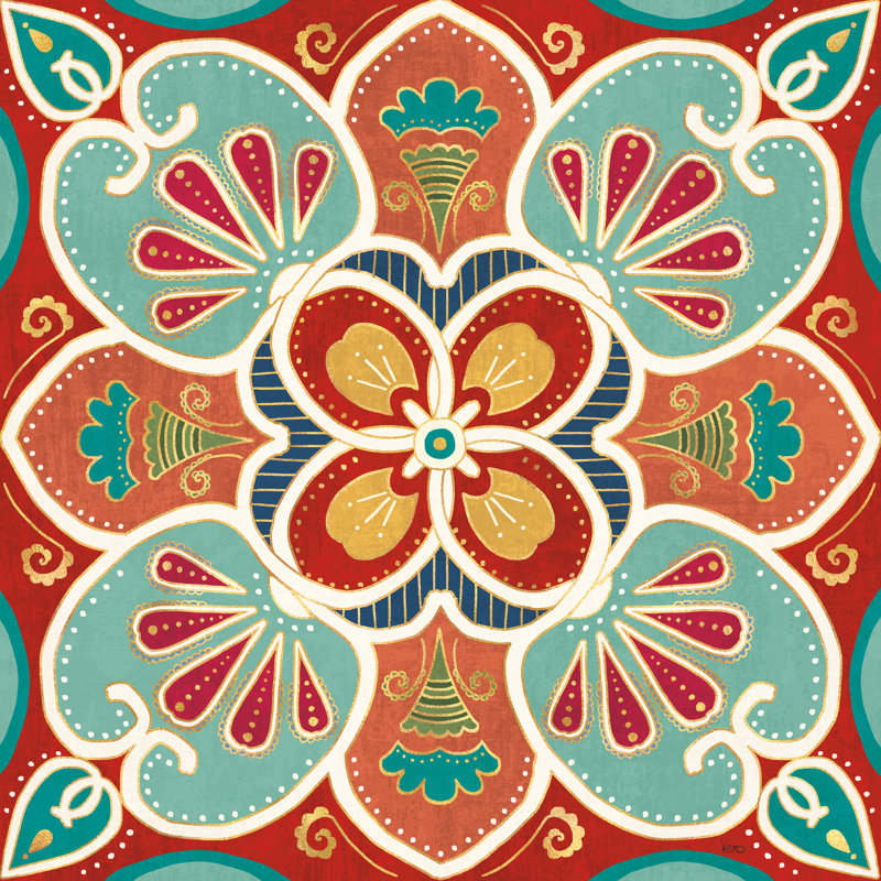 «Folk Floral VII» par Véronique Charron, impression sur toile tendue, H 12 po x l 12 po, Imprimé à cadre argenté, Blanc