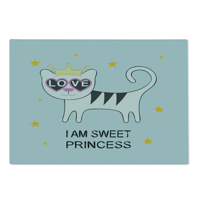 Ambesonne Cartoon Cutting Board Large Size Cat Hearts and Love Themed Multicolor