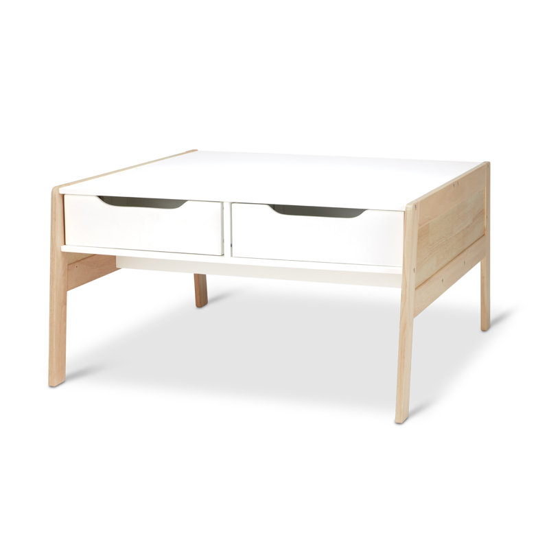 White and Natural Wood Kids Art and Activity Table with Storage Bins
