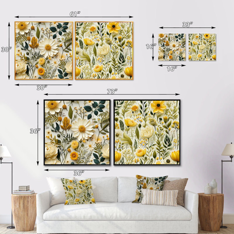 Adame - Ensemble de 2 collages carrés botaniques abstraits, Toile tendue, H 16 po x l 33 po