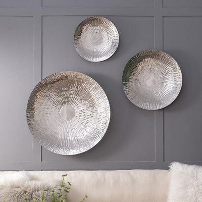 Silver Textured Oversized Disc, Wall Decor for Living Room Bedrrom Entryway Office, Set of 3