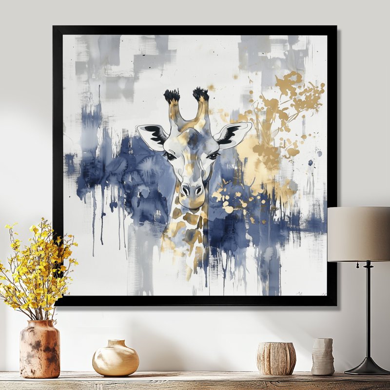 Girafe bleue et dorée II, Reproduction encadrée, Black, H 16 po x l 16 po