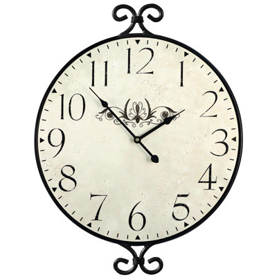 Horloge murale Farmhouse, 17 H x 13,4 po, cadre en fer forgé avec finition gris chaud, horloge murale rétro à piles pour la maison, le salon, la cuisine, la chambre à coucher