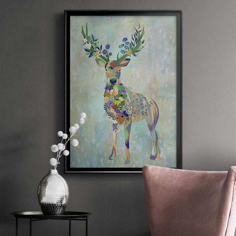 Fantastic Florals Deer, reproduction encadrée de qualité supérieure - prête à être accrochée, H 42,5 po x l 30,5 po x P 1 po
