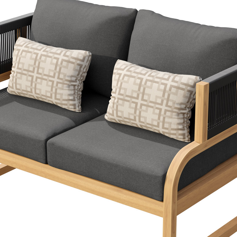 Causeuse d'extérieur en acacia avec coussins, Structure brune / coussin en carbone Sunbrella Spe