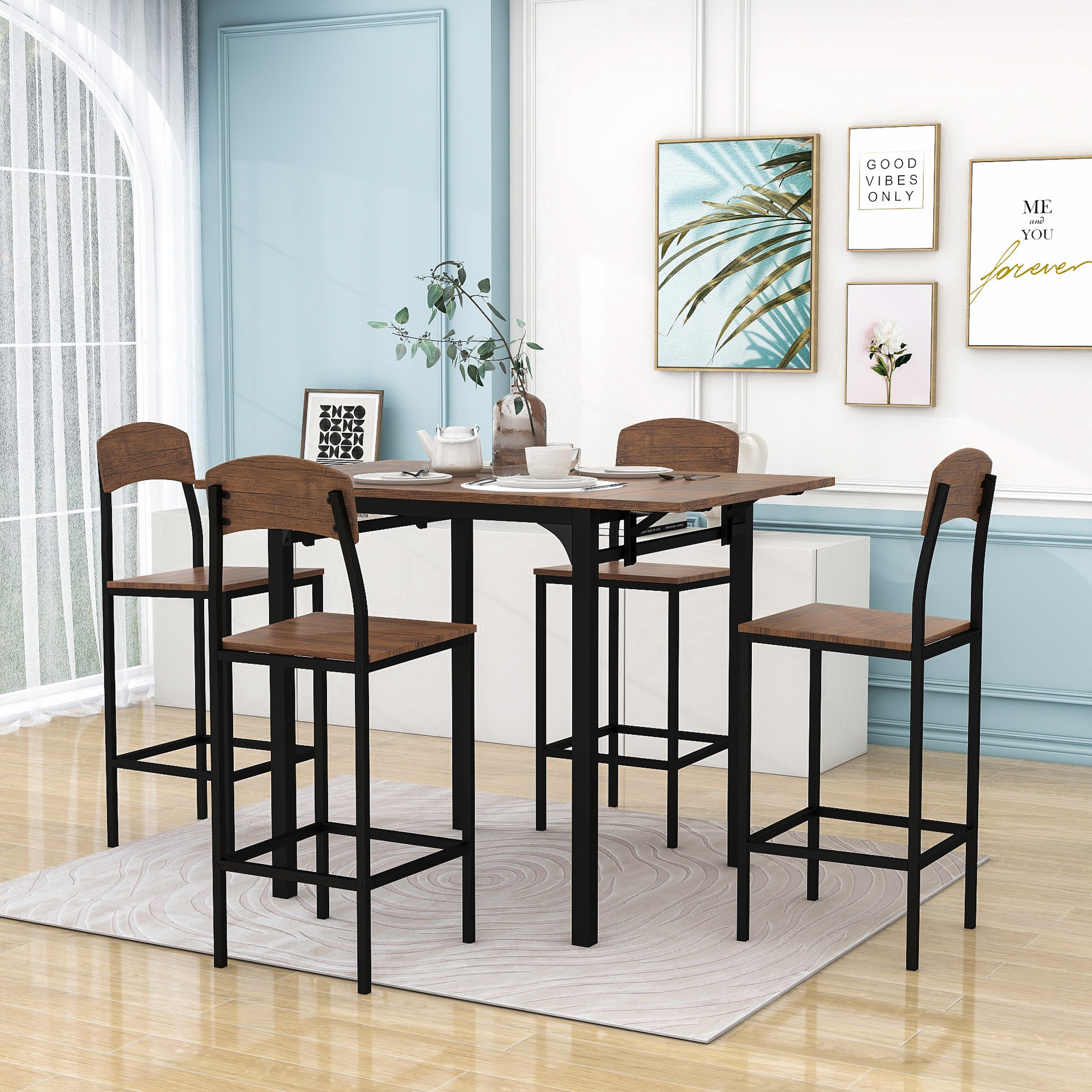 17 Stories Shanque 4 - Person Counter Height Drop Leaf Dining Set | Wayfair