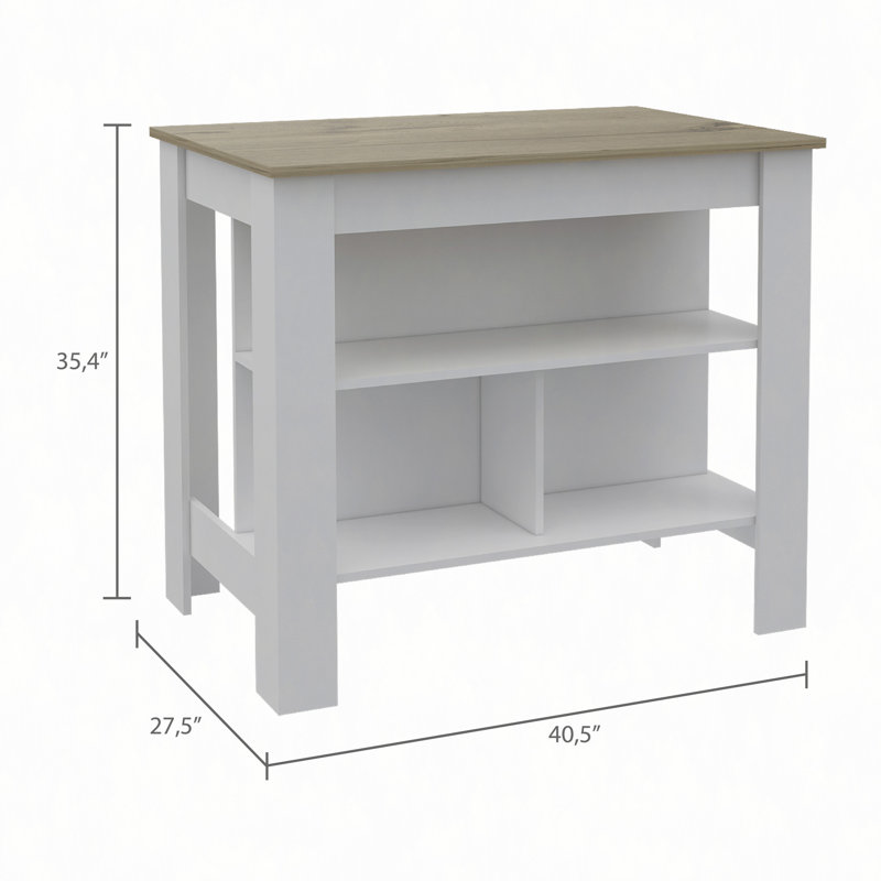 Îlot de cuisine, quatre pieds, trois tablettes, White/Natural
