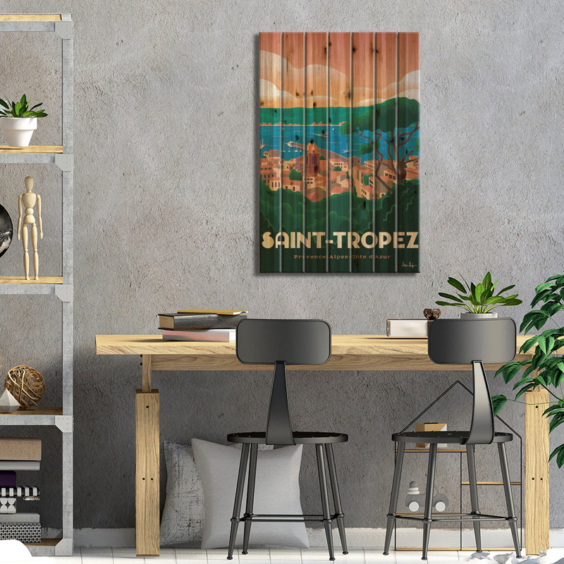 Saint Tropez par Ideastorm Studios - impression sur bois sans cadre, H 26 po x l 18 po x P 1,5 po
