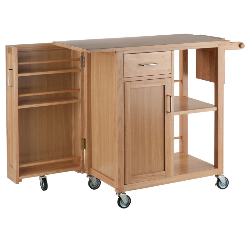 Natural Wood Kitchen Cart with Wine Rack and Storage