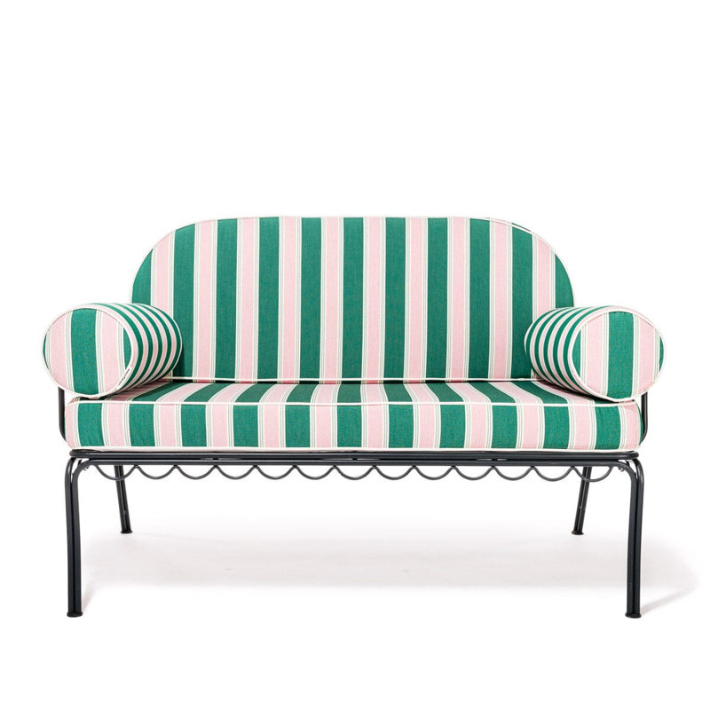 Love Seat Slip Cover Set, Green/Pink Striped Acrylic