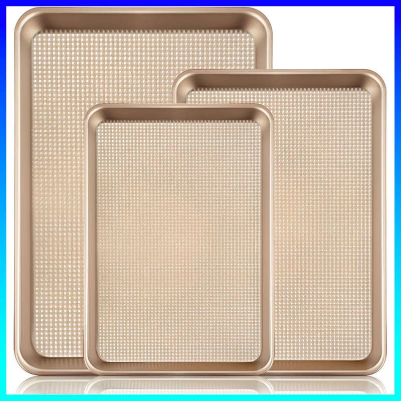 Baking Sheet Set Of 3, Non-Stick Carbon Steel Cookie Sheets With Square Texture Pattern – Essential For Cozy Autumn & Winter Baking, Warm Family Gatherings, And Creating Happy Homemade Memories