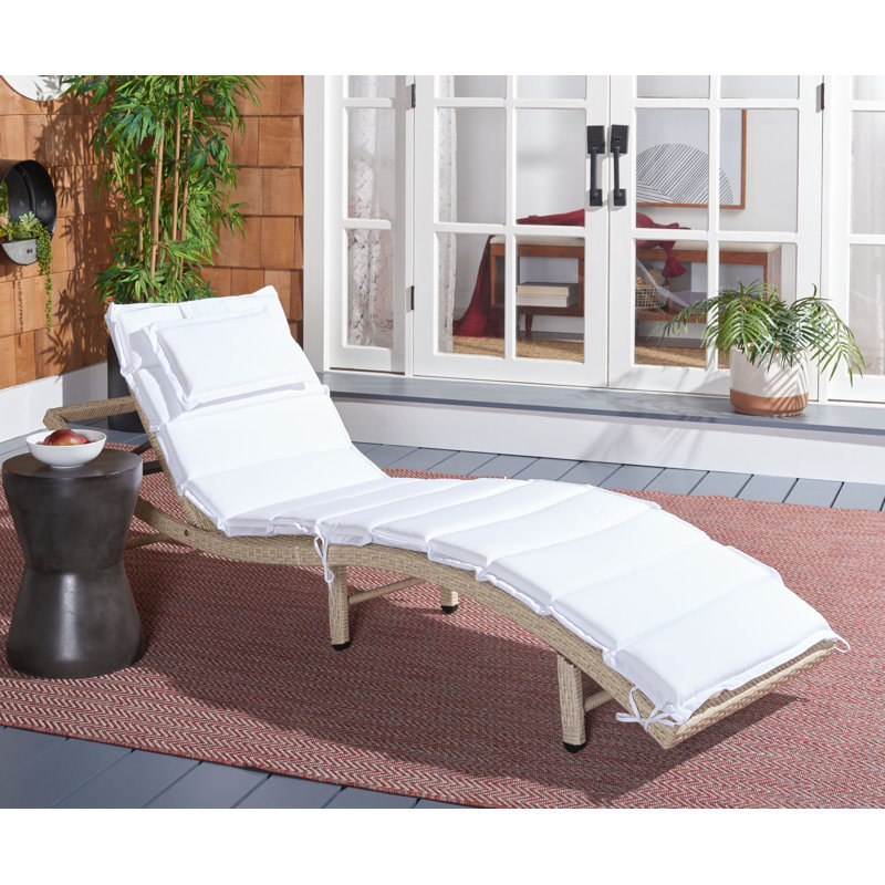 Laterrian Outdoor Wicker Chaise Lounge , Cushion Included, Beige