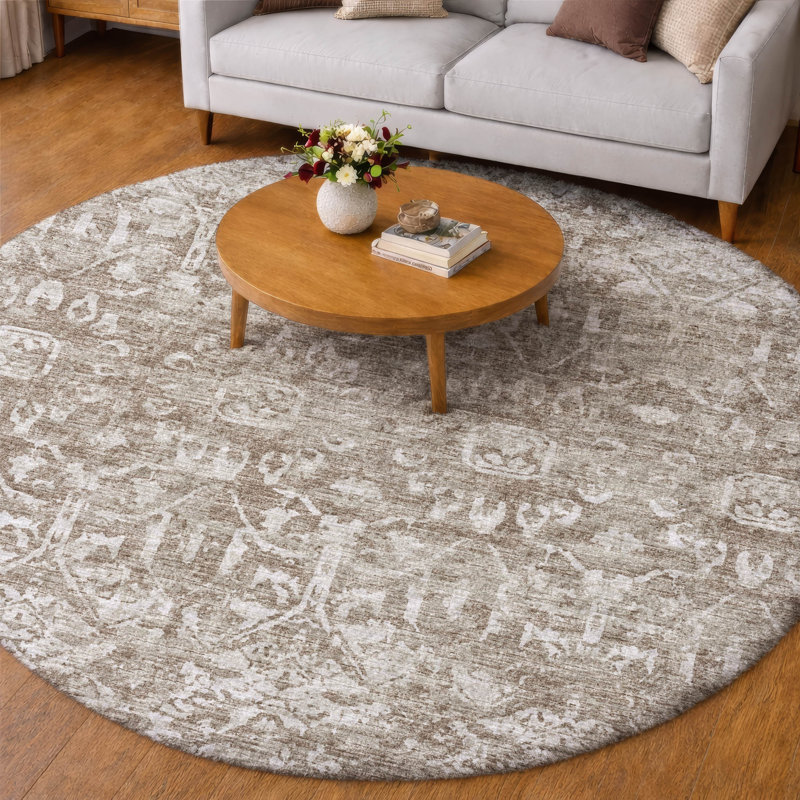Tapis à poils longs Dream, Taupe, Rond 8 pi