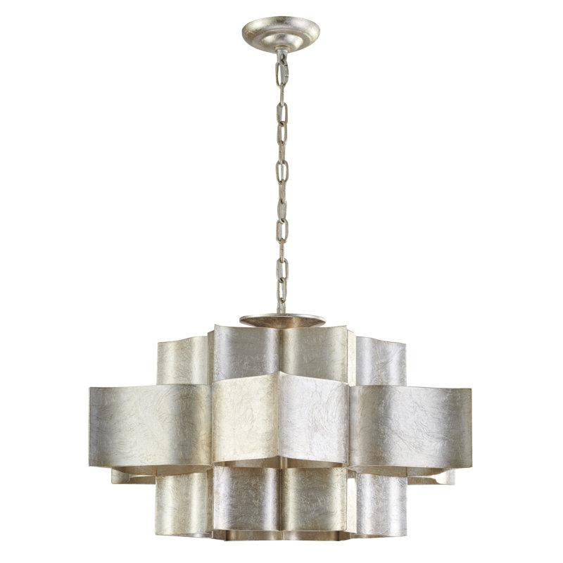 Lustre 12 lumières à 3 niveaux avec intérieur en feuille d'or Lillard, Argent argent