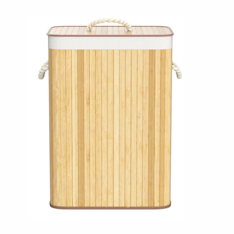 Bamboo Laundry Hamper with Handles, Natural Wood