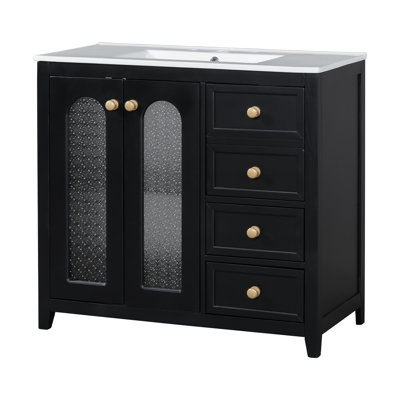 Meuble-lavabo de 36 po avec trou de trop-plein pour meuble-lavabo de 36 po: rangement spacieux à tiroirs