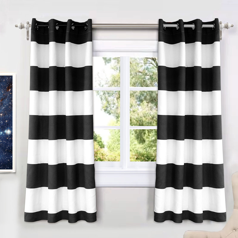 Eastcote Striped Room Darkening Grommet Curtains, 50" W x 84" L, Black