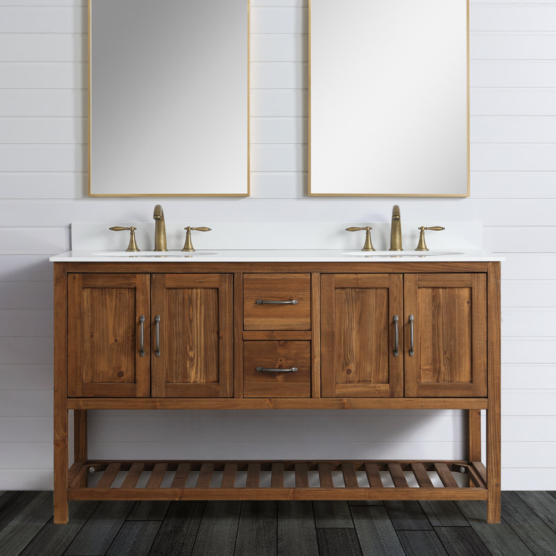 Base de meuble-lavabo double de 59 po en noyer Dallan
