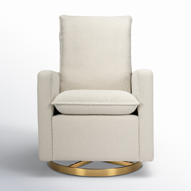 Ivory Boucle Pillowback Swivel Glider with Gold Base
