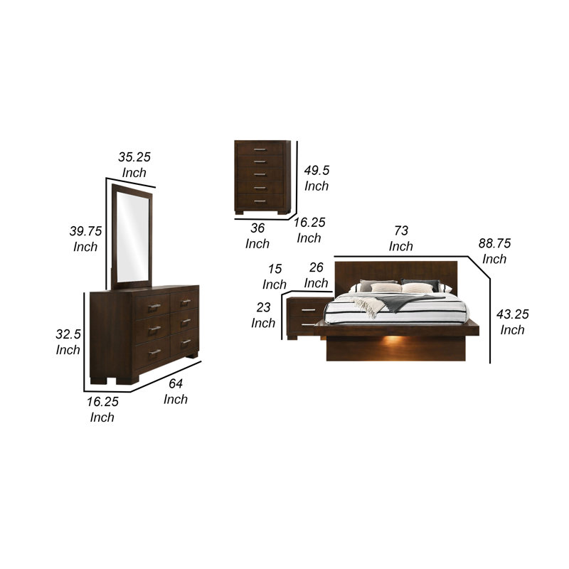 Ensemble de chambre à coucher à DEL 5 pièces Bela, Grand lit