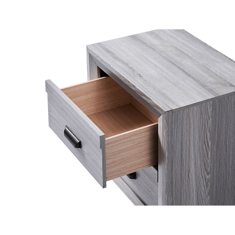 Wooden Nightstand, Gray Rustic, 2 Drawers For Bedroom Organization Essential Use