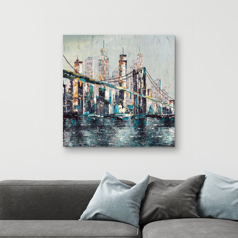 Abstract and texturized bridge - 32"x32" art on canvas