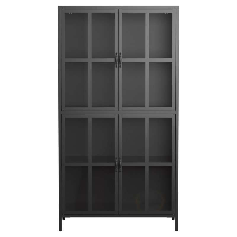 Armoire de rangement en métal noir de qualité supérieure avec portes en verre trempé