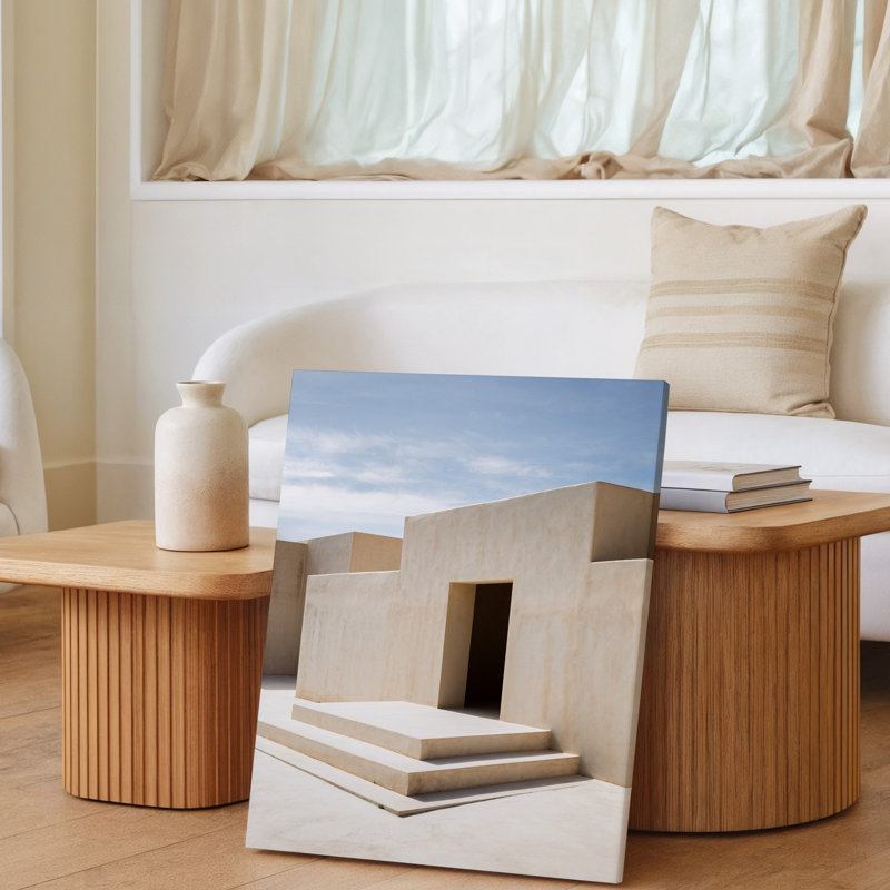 Canvas A Minimalist Architectural Scene Featuring A Series Of Geometric Beige Wall Art Structures Under A Clear Blue Sky The Focal Canvas Wall Art